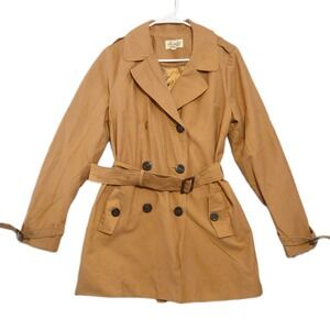 Forever 21 Boutique Trench Coat Women Large Camel Tan Double Breasted Belted **